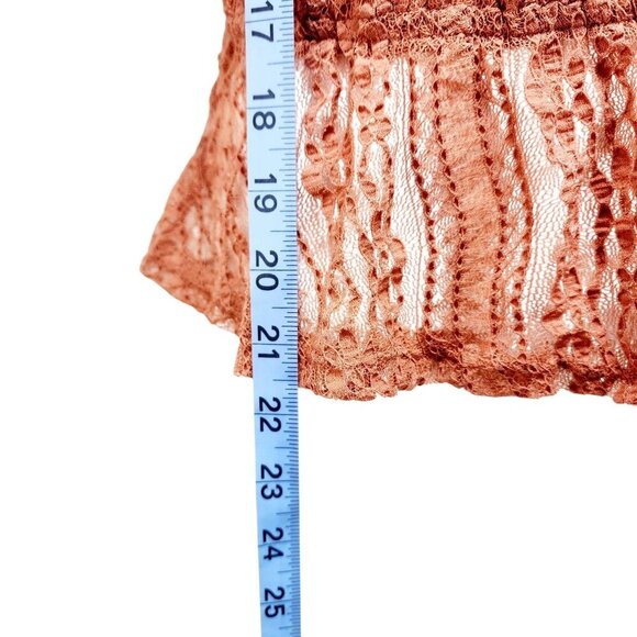 Rust Lace Peplum Blouse With Puff Sleeves & Satin Back-Tie Detail Size L - Picture 9 of 14